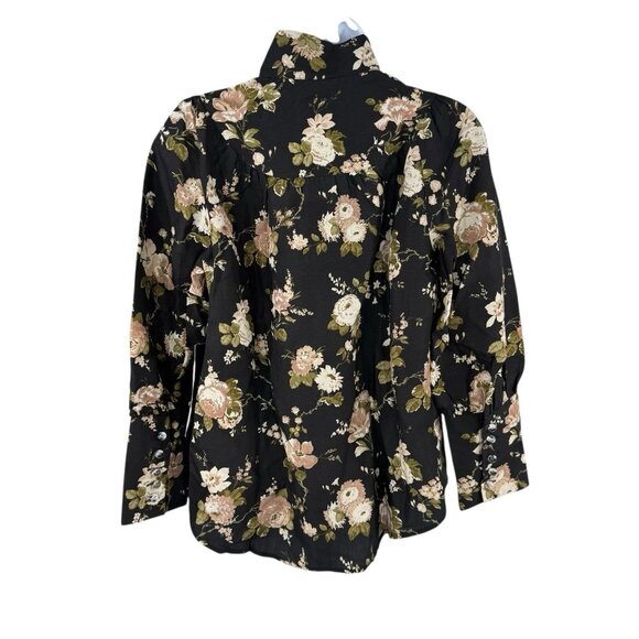 Tuckernuck NEW Midnight Garden Black Floral Collared Corrigan Blouse Top Size M - Picture 5 of 9